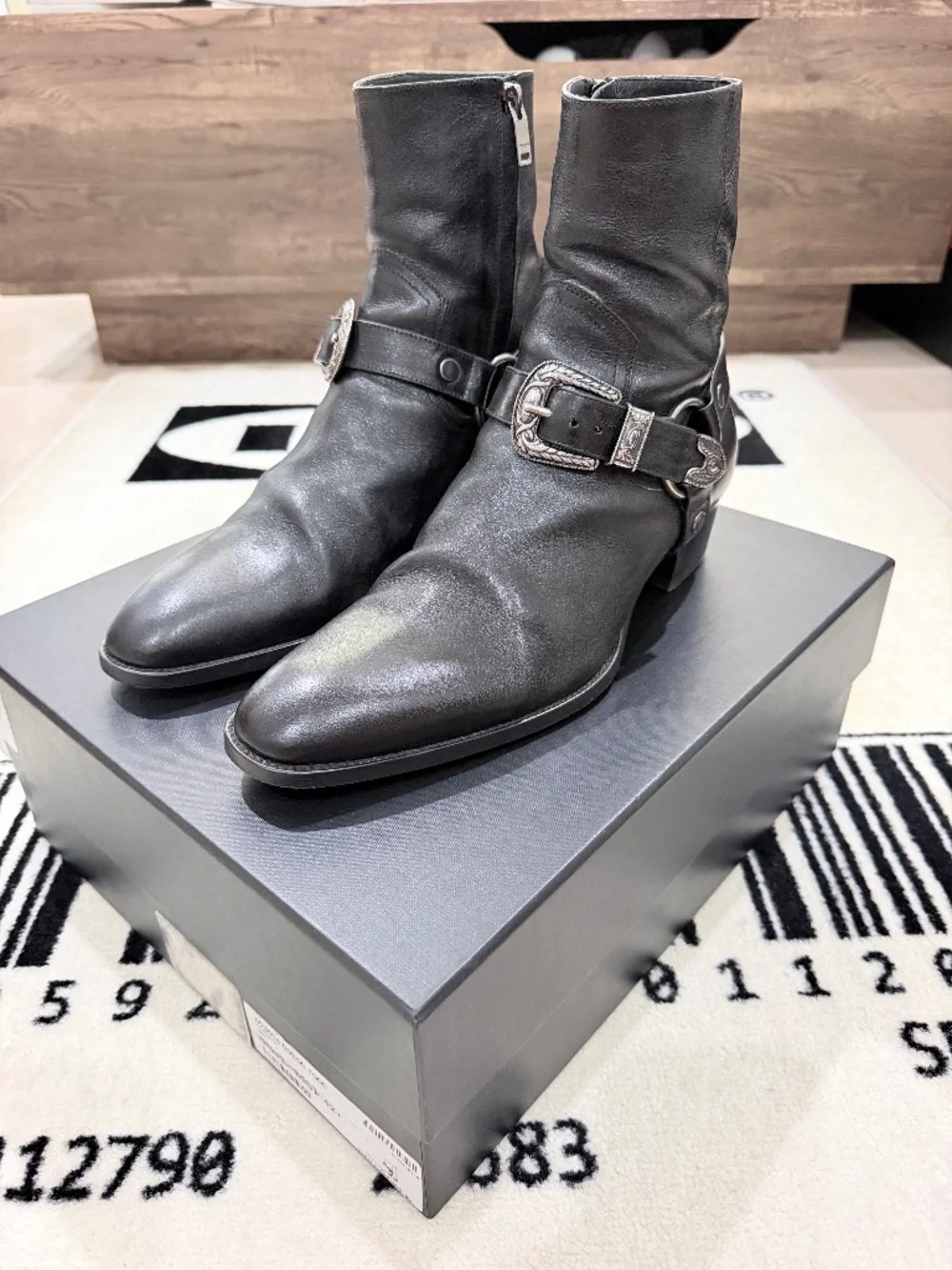 Saint Laurent Paris Wyatt 40 Age Harness Black Leather Boots